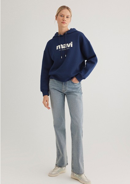 Mavi Logo Baskılı Kapüşonlu Lacivert Sweatshirt 168334-70488