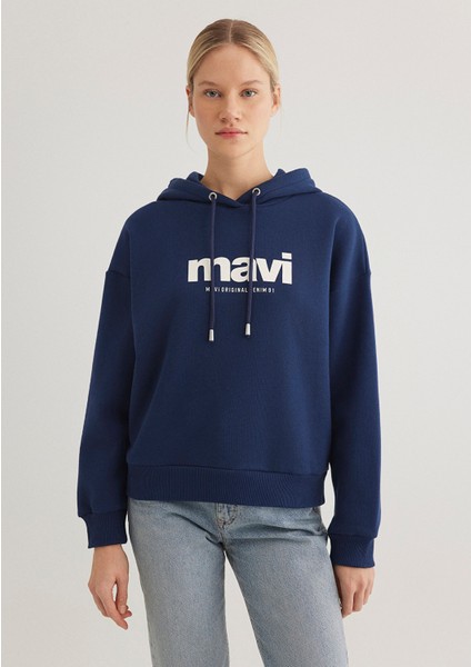 Mavi Logo Baskılı Kapüşonlu Lacivert Sweatshirt 168334-70488 indirimleri
