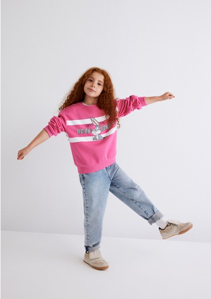 Bugs Bunny Baskılı Pembe Sweatshirt 7S10072-71095