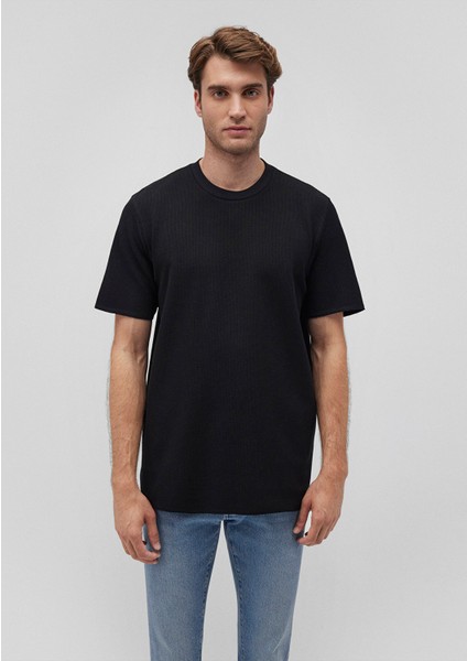Dokulu Siyah Basic Tişört 0610277-900