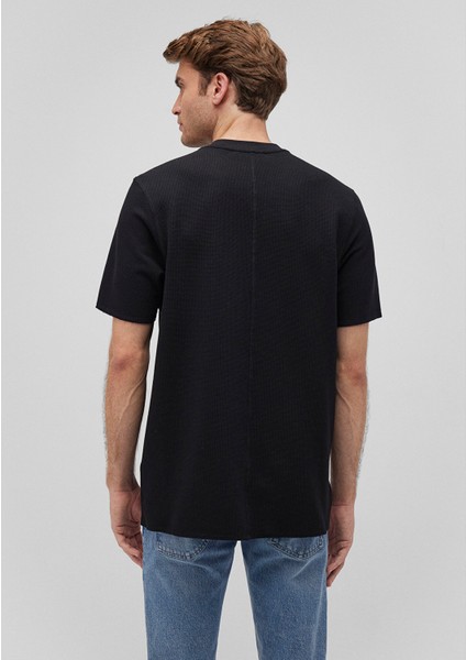 Dokulu Siyah Basic Tişört 0610277-900