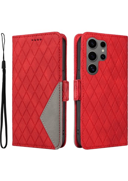 Samsung Galaxy S25 Ultra Eşkenar Dörtgen Pu Deri Flip Cüzdan Telefon Kılıfı (Yurt Dışından)