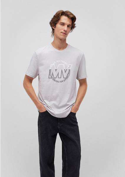 Mavi Logo Baskılı Gri Tişört 0610309-80618