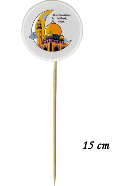 15 cm uzun kürdan - 20 adet dekoratif berat kandiliniz mübarek olsun baskılı kürdan fiyatları