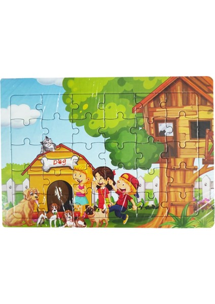 2 Adet 30 Parça Karton Yapboz Puzzle 4-5 Yaş - Orman ve Köpek Kulübesi - 27 x 19 cm -1