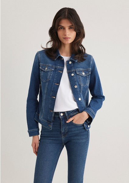Kadın Daisy 90 s Zımparalı Mavi Jean Ceket 1113632061