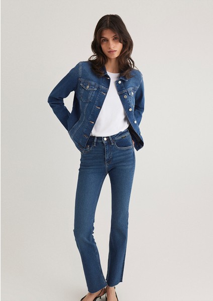Kadın Daisy 90 s Zımparalı Mavi Jean Ceket 1113632061