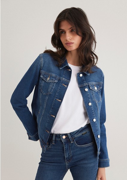Kadın Daisy 90 s Zımparalı Mavi Jean Ceket 1113632061