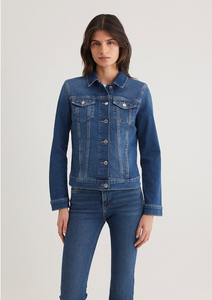 Kadın Daisy 90 s Zımparalı Mavi Jean Ceket 1113632061