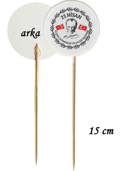 25 cm uzun kürdan - 10 adet dekoratif 23 nisan çocuk bayramı baskılı pasta kürdanı -3