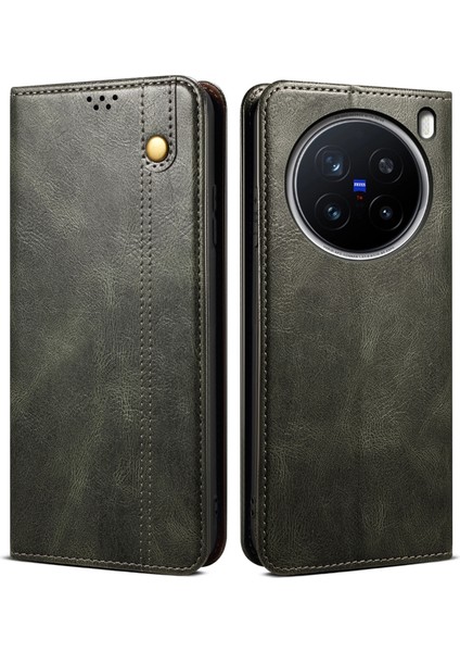 Vivo X200 Pro 5g Crazy Horse Doku Mumlu Deri Cüzdan Halkalı Telefon Kılıfı Kapağı (Yurt Dışından)
