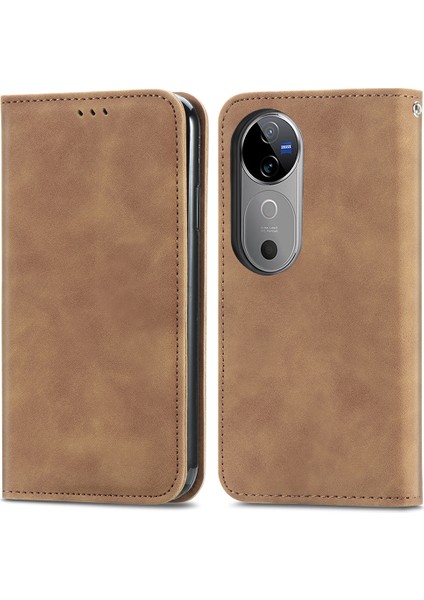 Vivo V40 5g Manyetik Emme Cilt Dokunmatik Duygu Deri Kart Tutucu Telefon Kapağı (Yurt Dışından)