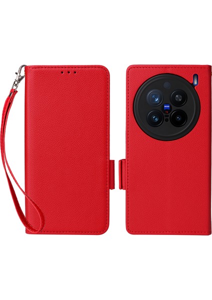 Vivo X200 Pro 5g Litchi Doku Pu Deri Cüzdan Çevirme Telefon Kapağı (Yurt Dışından)