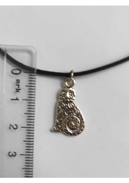 Siyah Deri Ipli Metal Oturan Kedi Objeli Kolye - Sevgililer Günü Doğum Günü Yılbaşı Hediyesi modelleri