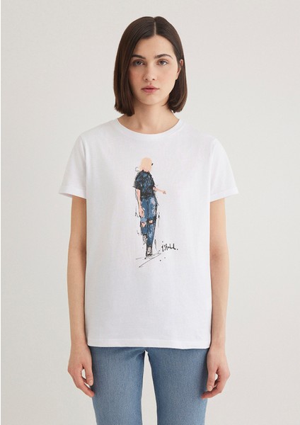 Denim Kız Baskılı Beyaz İstanbul Tişört 1610222-620 modelleri