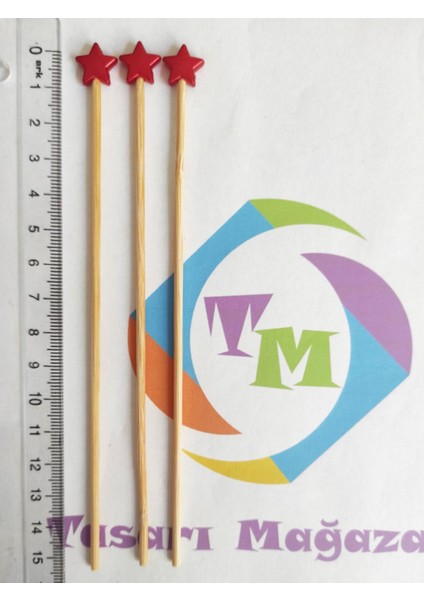 15 cm uzun kürdan - 30 adet dekoratif kırmızı yıldız boncuklu kokteyl karıştırıcı - yıldız 10 mm