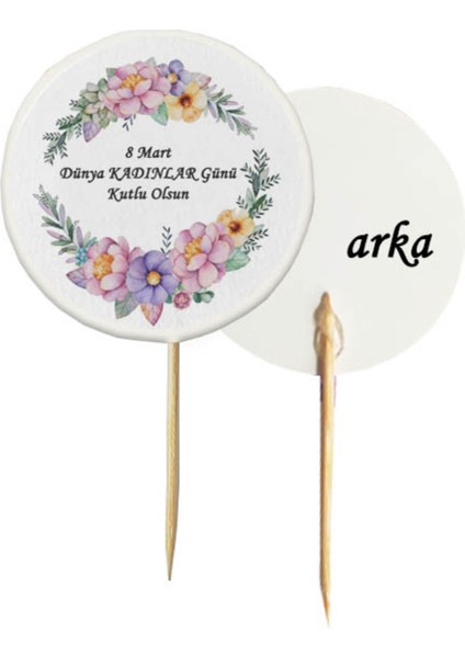 20 adet 8 mart dünya kadınlar günü kutlu olsun baskılı kürdan 6,5 cm