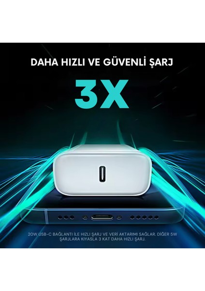 iPhone Tüm Serilere Uyumlu 20W Hızlı Şarj Seti Adaptör ve Type C Kablosu 7 8 x 11 12 13 14 Plus Pro