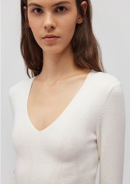 V Yaka Ekru Kazak 1710122-81964 indirimleri