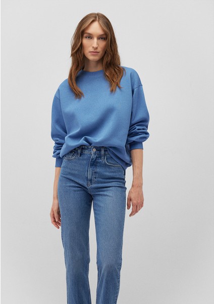 Kadın Bisiklet Yaka Mavi Basic Sweatshirt 1610198-70885