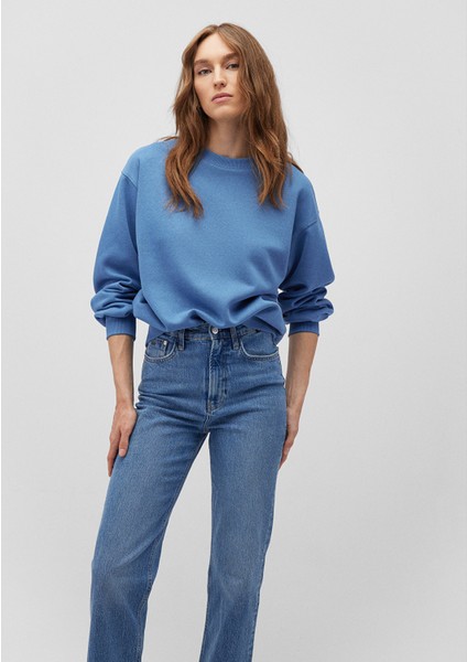 Kadın Bisiklet Yaka Mavi Basic Sweatshirt 1610198-70885 fiyatları