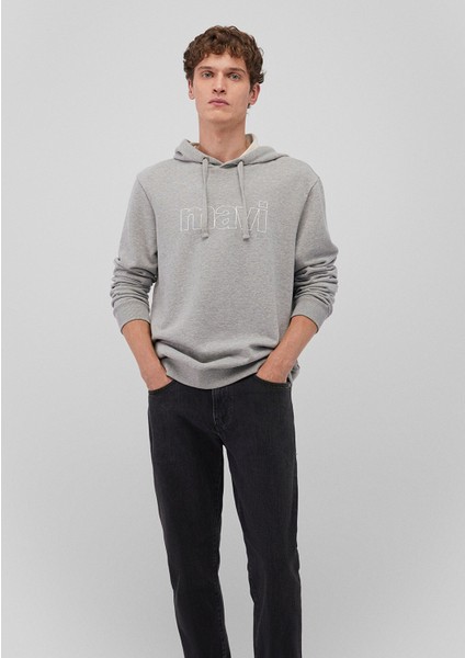 Mavi Logo Baskılı Kapüşonlu Gri Sweatshirt 065606-28387