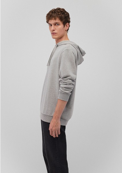 Mavi Logo Baskılı Kapüşonlu Gri Sweatshirt 065606-28387