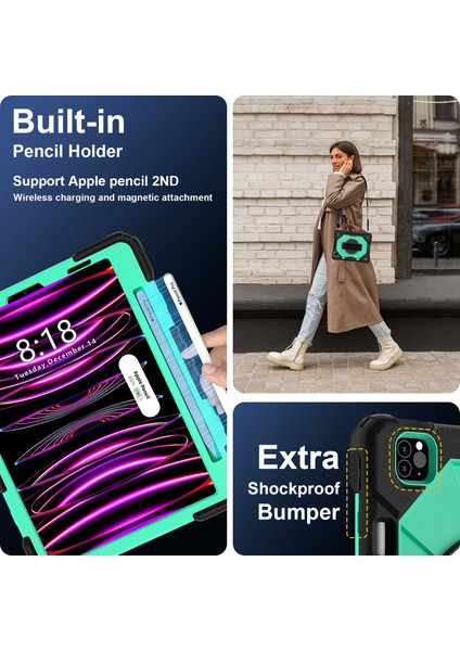Ipad Pro 11 (2022) / (2021) / iPad Air (2022) / (2020) Silikon + Pc Askılı Kapak (Yurt Dışından)
