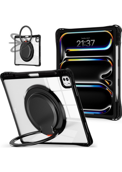 iPad Pro 13 (2024) Döner Destek Standı Pc+Tpu+Akrilik Tablet Kılıfı (Yurt Dışından)