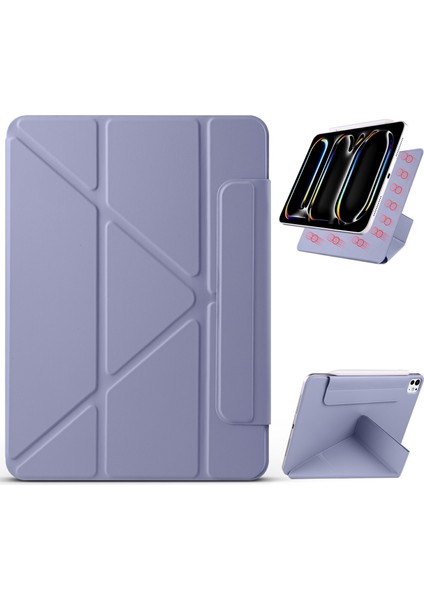 iPad Pro 11 (2024) Pc + Pu Deri Origami Standı Manyetik Tablet Kapağı (Yurt Dışından)