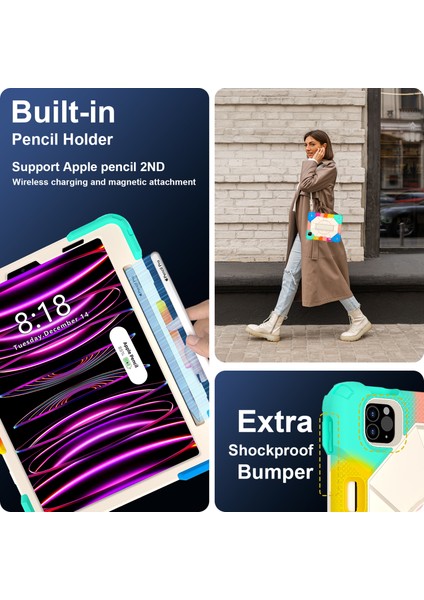 Ipad Pro 11 (2022) / (2021) / iPad Air (2022) / (2020) Silikon + Pc Askılı Kapak (Yurt Dışından)