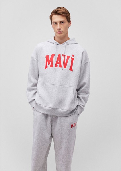 Logo Baskılı Kapüşonlu Gri Sweatshirt 067149-85438 fiyatları