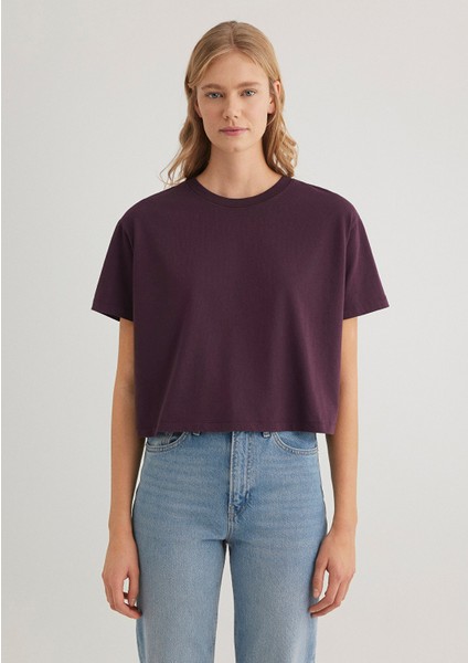 Bisiklet Yaka Mor Basic Tişört 1611651-70635 modelleri