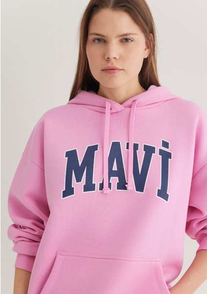 Mavi Logo Baskılı Kapüşonlu Pembe Sweatshirt 1600361-71038