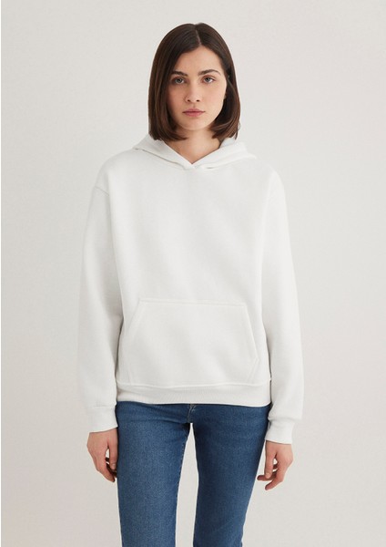 Kapüşonlu Beyaz Basic Sweatshirt 167299-70057 fiyatları