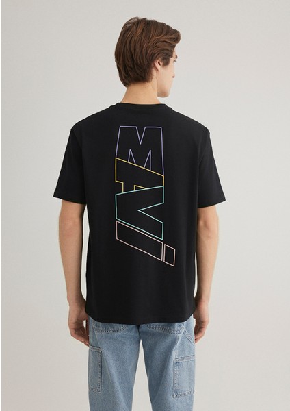 Mavi Logo Sırt Baskılı Siyah Tişört 0612350-900