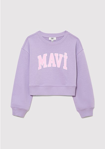 Mavi Logo Baskılı Crop Mor Sweatshirt 7S10097-86954