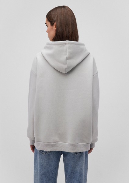 Logo Baskılı Kapüşonlu Gri Sweatshirt 1600361-34322