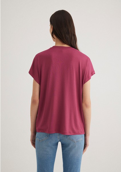 Düşük Omuz Pembe Basic Tişört 1611649-70919
