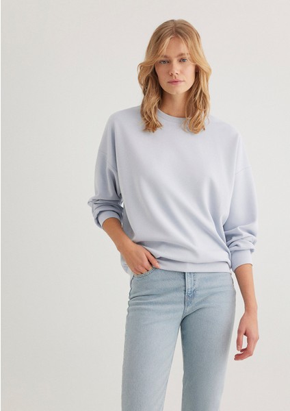 Lux Touch TENCEL TM Bisiklet Yaka Mavi Modal Sweatshirt 168837-89201