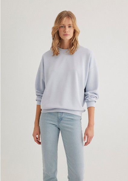 Lux Touch TENCEL TM Bisiklet Yaka Mavi Modal Sweatshirt 168837-89201
