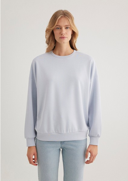 Lux Touch TENCEL TM Bisiklet Yaka Mavi Modal Sweatshirt 168837-89201