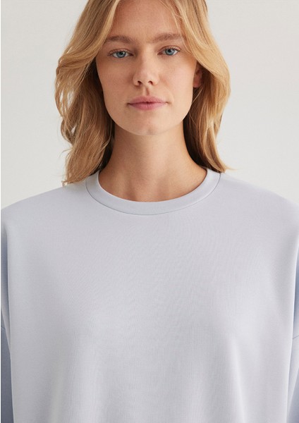 Lux Touch TENCEL TM Bisiklet Yaka Mavi Modal Sweatshirt 168837-89201