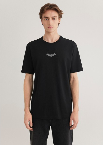 Erkek Batman Baskılı Reflektör Detaylı Siyah Tişört 066878-900