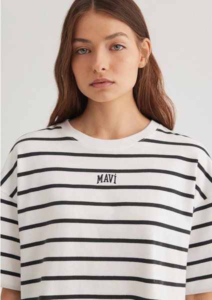 Mavi Logo Baskılı Siyah Çizgili Crop Tişört 1612227-86678 indirimleri