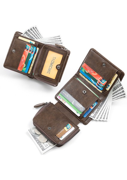 Erkek Kısa Cüzdan Büyük Kapasiteli Kart Yuvası Fermuarlı Kart Tutucu Para Cüzdanı (Yurt Dışından) fiyatları