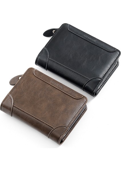 Erkek Kısa Cüzdan Büyük Kapasiteli Kart Yuvası Fermuarlı Kart Tutucu Para Cüzdanı (Yurt Dışından) modelleri