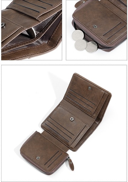 Erkek Kısa Cüzdan Büyük Kapasiteli Kart Yuvası Fermuarlı Kart Tutucu Para Cüzdanı (Yurt Dışından) fırsatları