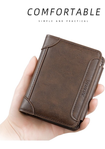 Erkek Kısa Cüzdan Büyük Kapasiteli Kart Yuvası Fermuarlı Kart Tutucu Para Cüzdanı (Yurt Dışından) indirimleri