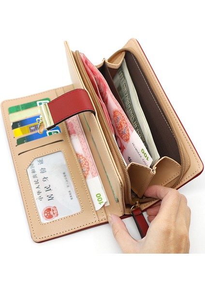 Moda Kadın Cüzdanı Büyük Banknot Yuvası Kart Tutucu Fotoğraf Yuvası Cep Telefonu Çantası Clutch Para Cüzdanı Bayanlar Fermuarlı Çanta (Yurt Dışından)
